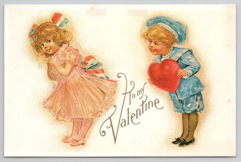 Vintage Valentine's Day Postcard Sailor Boy & Girl Lillian Vernon Reprint