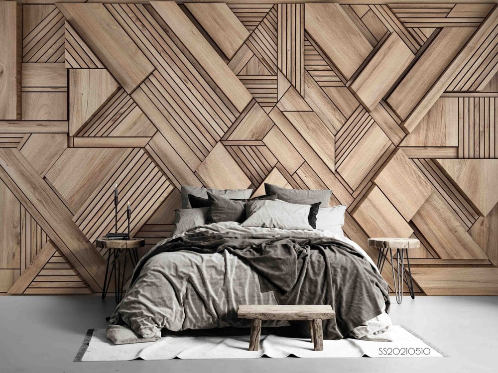 3D Geometric Wood Products Texture Wall Murals Wallpaper Murals Wall Sticker