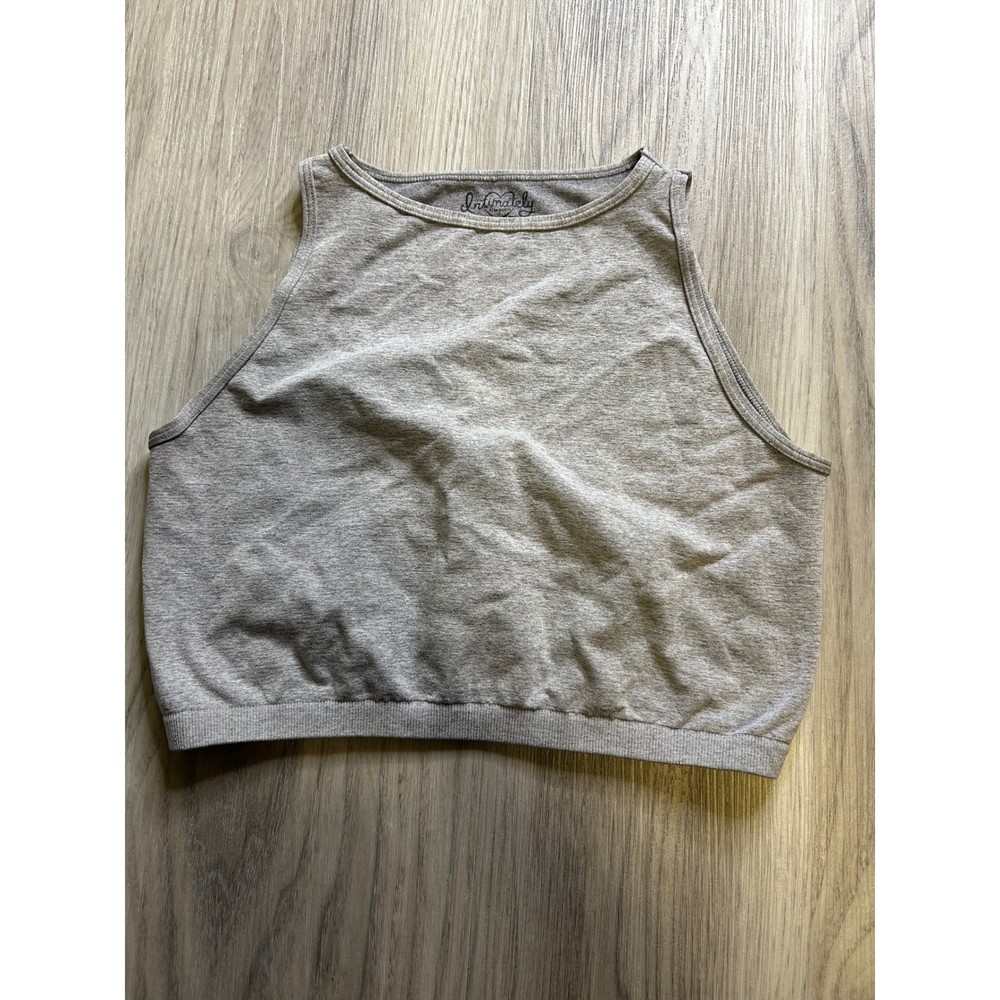 Intimately by Free People Grey Ribbed High Neck Crop Tank Top M L