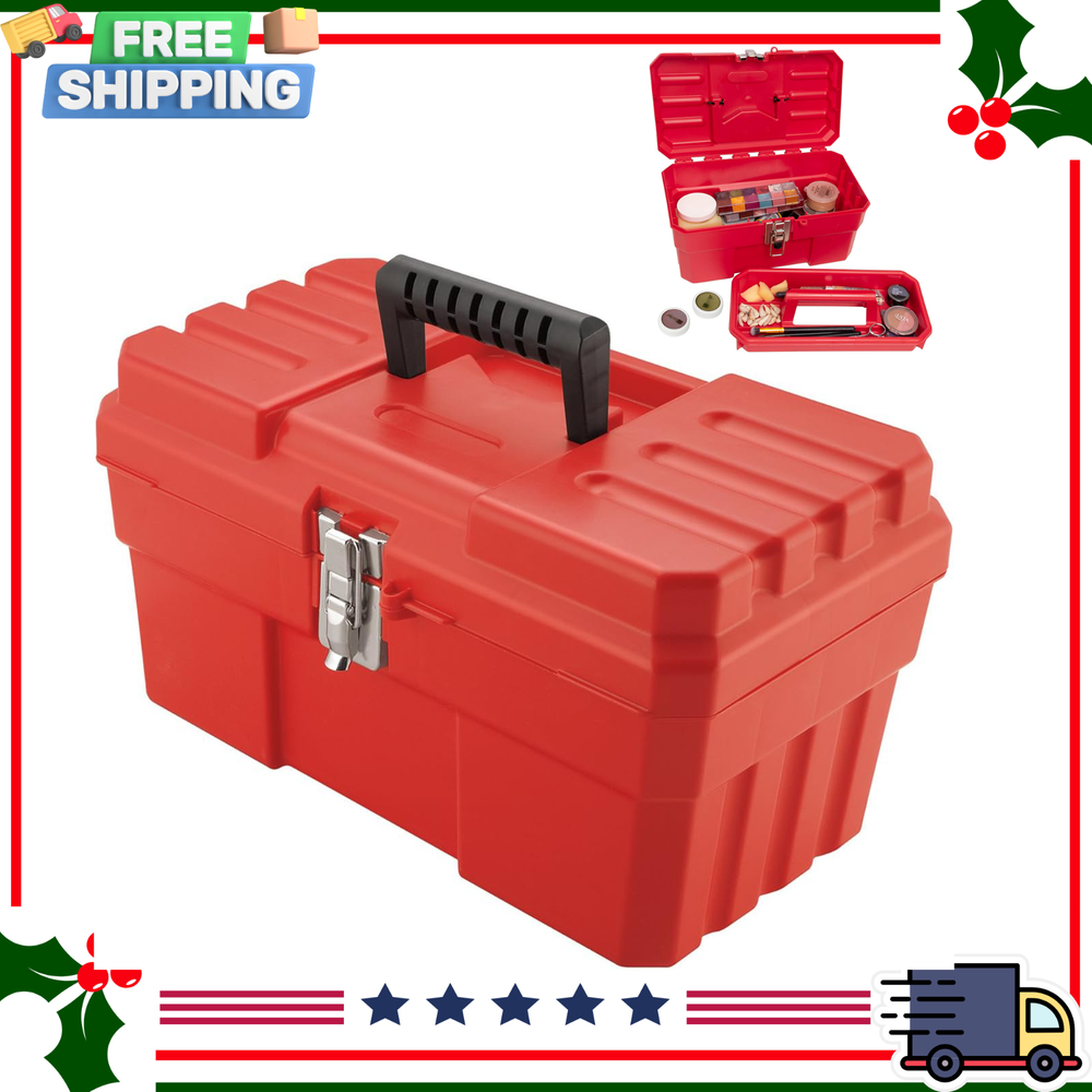 Akro-Mils 09514 ProBox Plastic Toolbox with Removable Tray for Tools, Hobby, Red