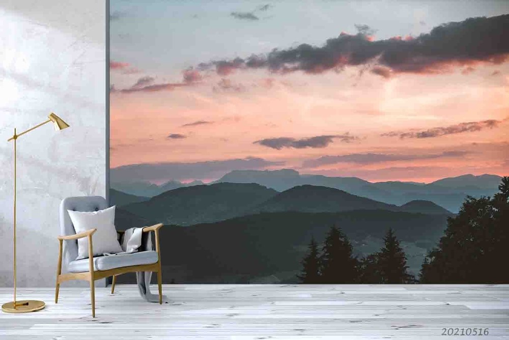 3D Sky Mountains Sunset Landscape Wall Murals Wallpaper Murals Wall Sticker