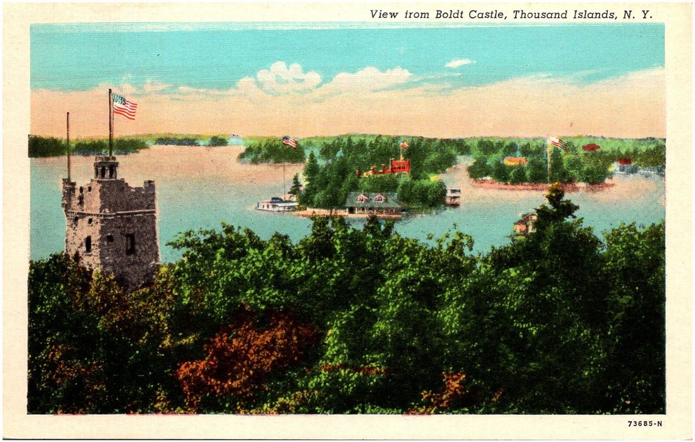View from Boldt Castle Thousand Islands New York 1930s Linen Postcard Unused