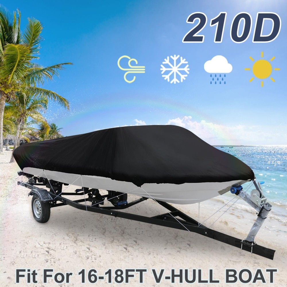 210D Black Waterproof Fishing Ski Bass Speedboat V-shape Boat Cover 570 x 300cm
