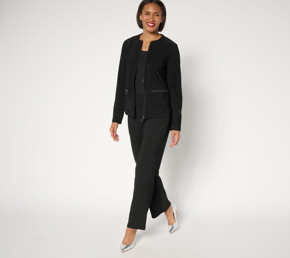 Women Control Women's Set Sz L Euro Knit Jacket Pant Black A653629