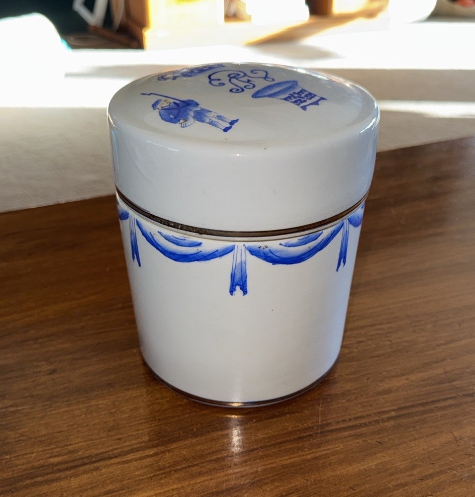 Antique Chinese Royal Wong Lee 1895 Blue & White Porcelain Canister