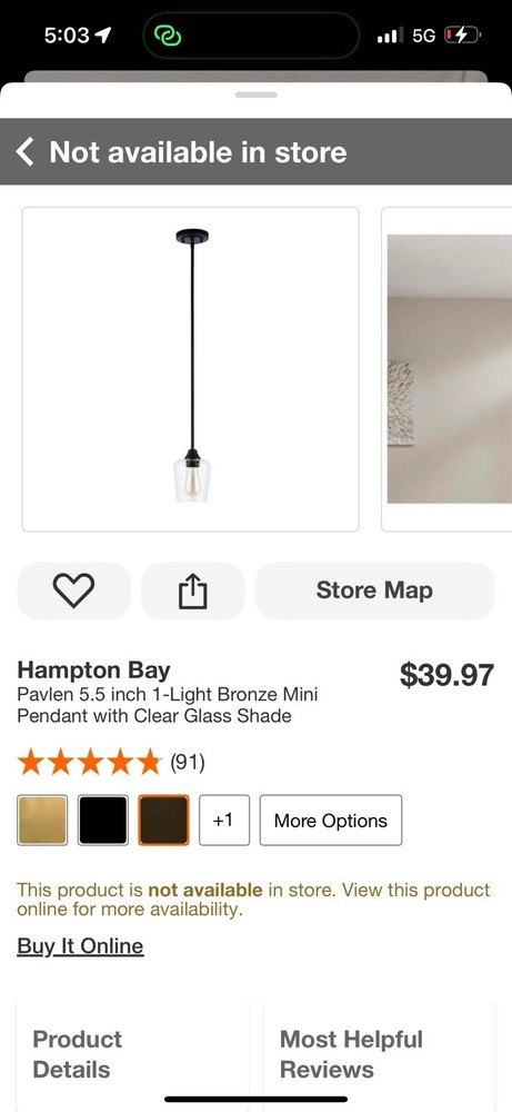 Hampton Bay Pavlen 5.5 inch 1-Light Bronze Mini Pendant with Clear Glass Shade