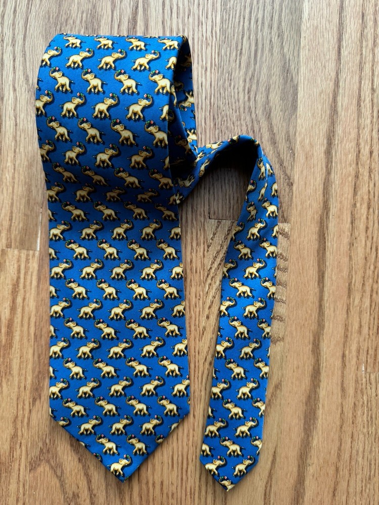 Beaufort Tie Rack 100% Silk Neck Tie Circus Elephants Blue 3.5” X 60