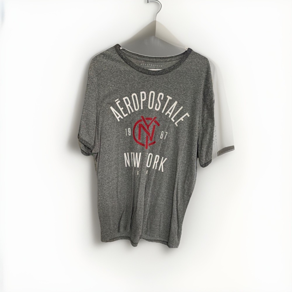 Aeropostale Gray Graphic Crew Men's T-Shirt XL Short Sleeve Cotton Blend