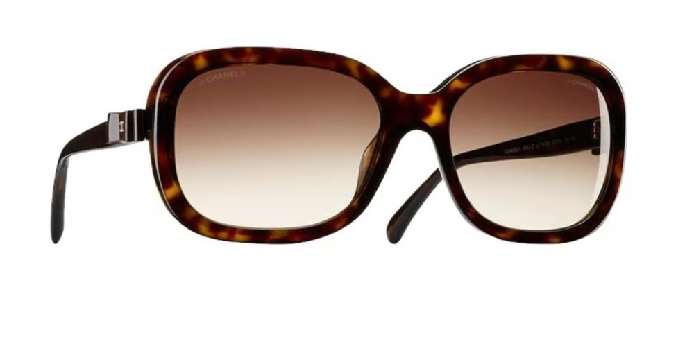 CHANEL 5280-Q Havana Brown Leather Bow Sunglasses 58mm Made in Italy  