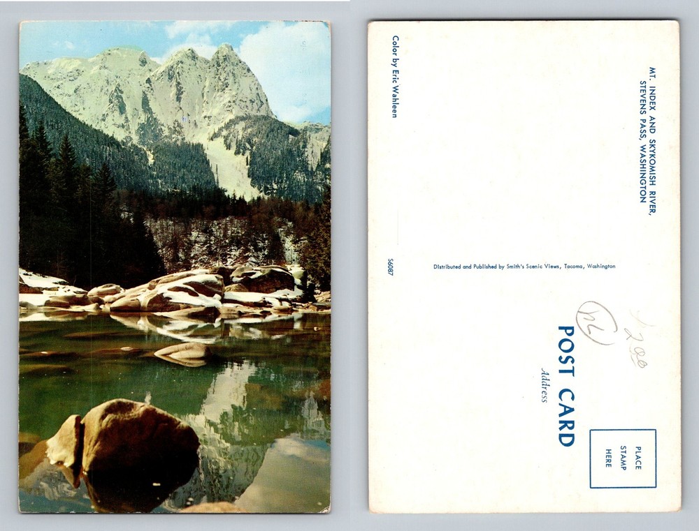 Stevens Pass, WA-Washington, Mt Index Skykomish River View Vintage Postcard