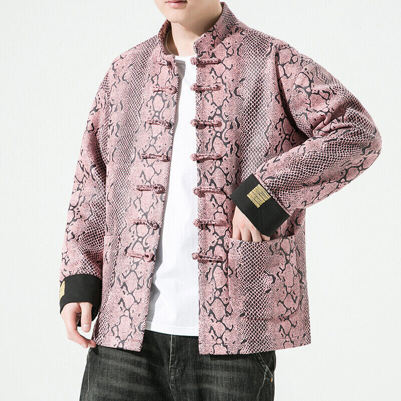 Vintage Chinese Tang Suit Jacket for Men - Loose Fit Hanfu Stand Collar Coat