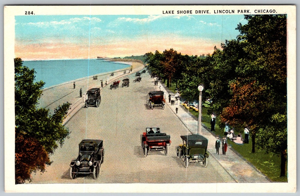 Antique Postcard Lake Shore Drive Lincoln Park, Chicago, IL 1910s