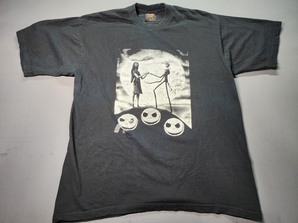 Vntg 90s Nightmare Before Christmas XL Black Movie Promo Tee Shirt Y2K Halloween