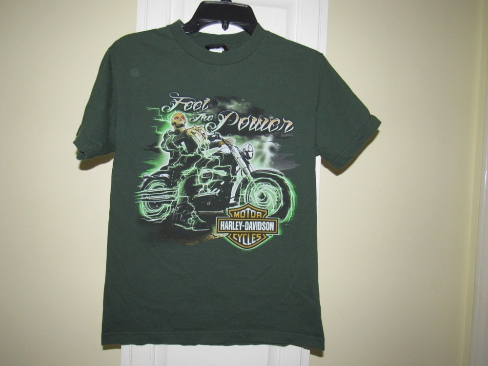 Harley Davidson Green Feel The Power Skull Skeleton T-Shirt Men’s Size Small