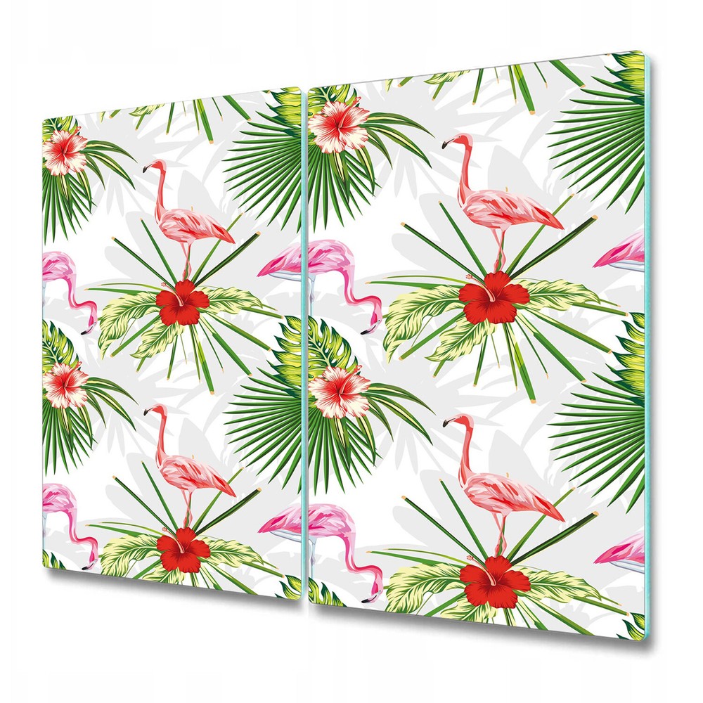 Glass Surface Worktop saver Flamingo Miami Exotic Leaves Flowers & Birds 2x30x52
