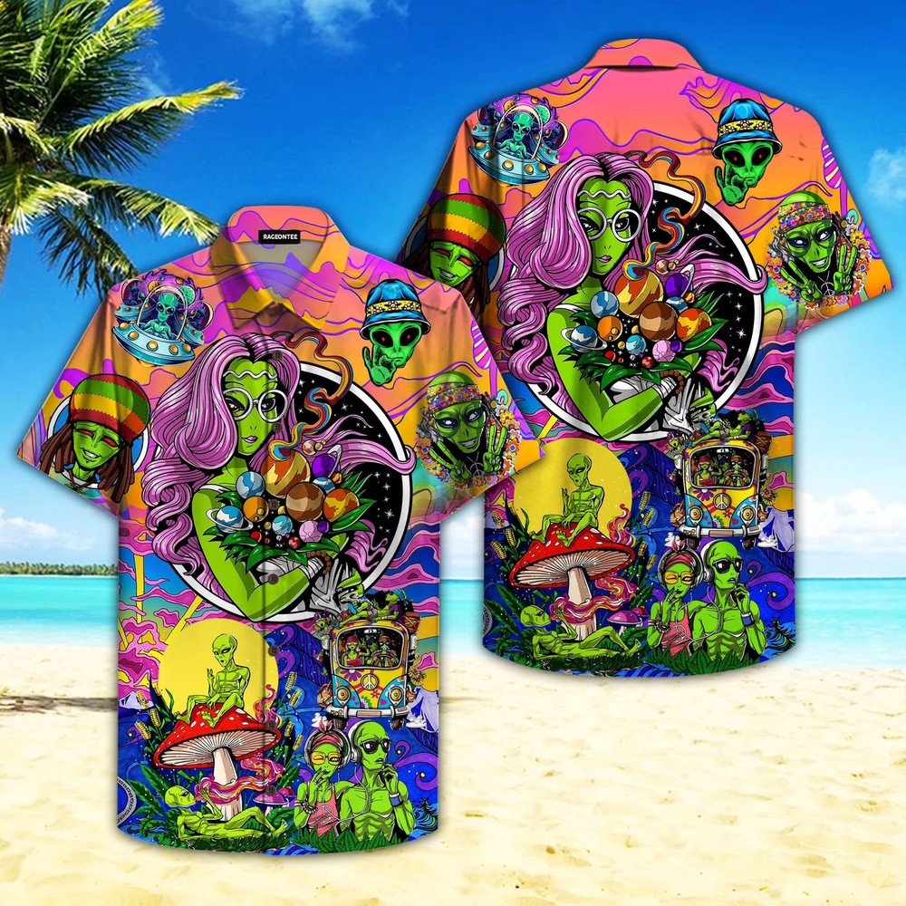 Hippie Alien Peace Life Color Hawaiian Shirt
