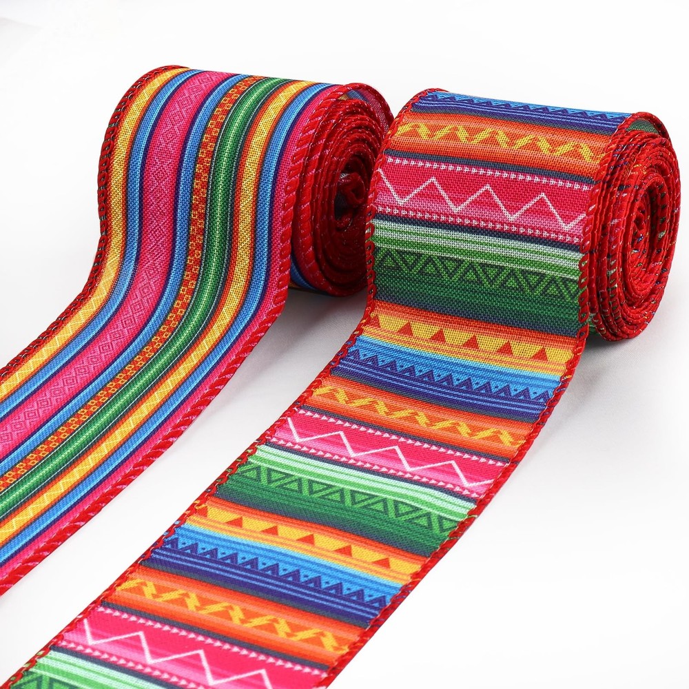 Estivaux 2 Rolls Mexican Fiesta Ribbons for Wreath Bows, 2.5