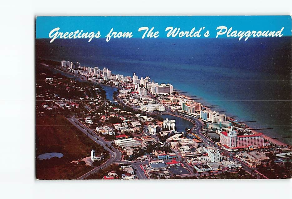 Postcard Aerial View of Miami Beach Looking North Florida USA