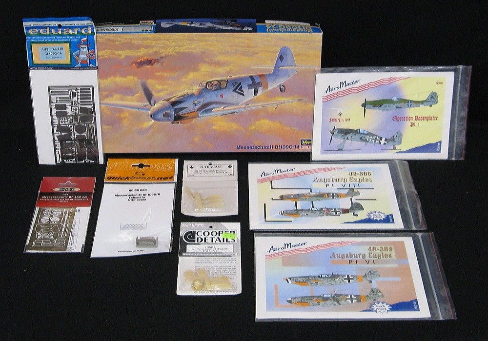 1/48 Hasegawa Models MESSERSCHMITT Bf-109G-14 Fighter + EIGHT DETAIL SETS *MINT*