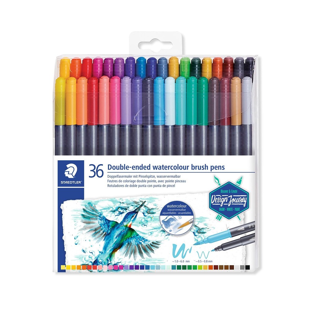 Staedtler 3001 TB36 ST Double-Ended Watercolour Brush Pen, 36 Count (Pack of ...