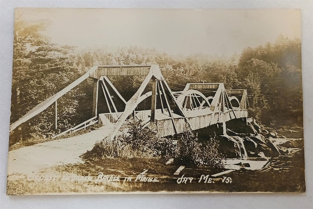 Vintage Photo Postcard Oldest Wooden Bridge in Maine Jay RPPC 1914