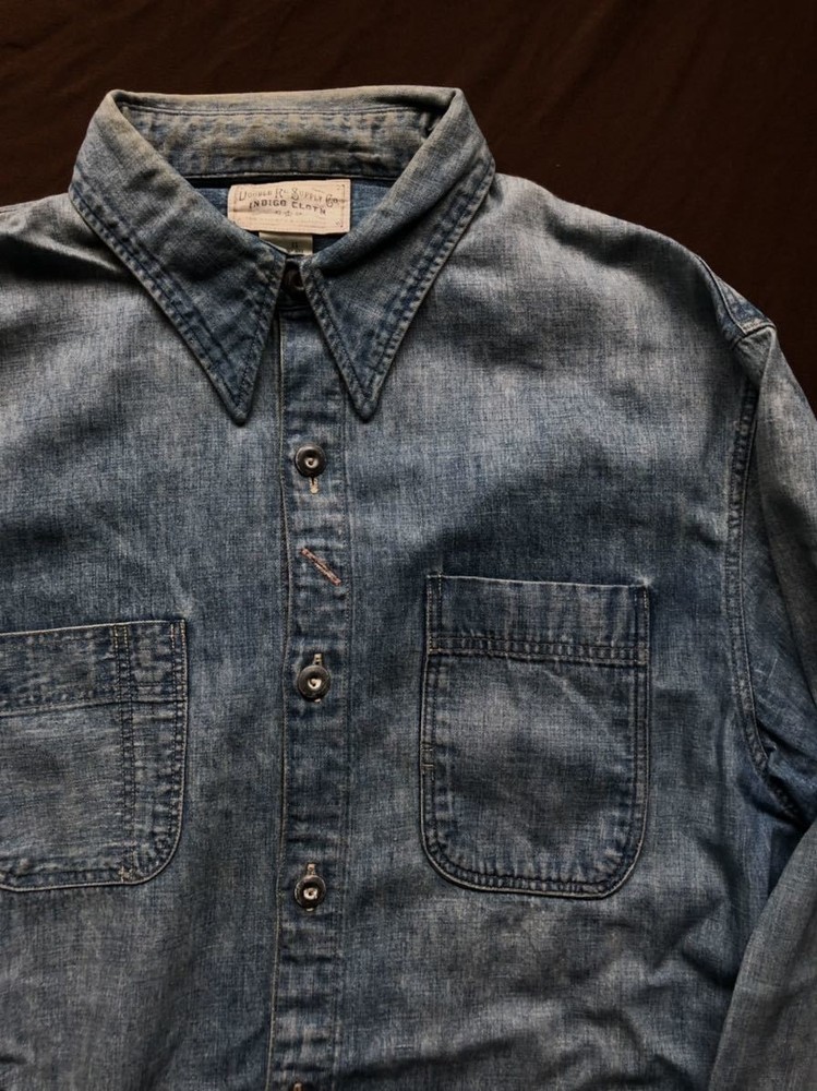 Excellent Condition RRL FADED INDIGO WORK SHIRT Double RL Fade Indigo Vintage