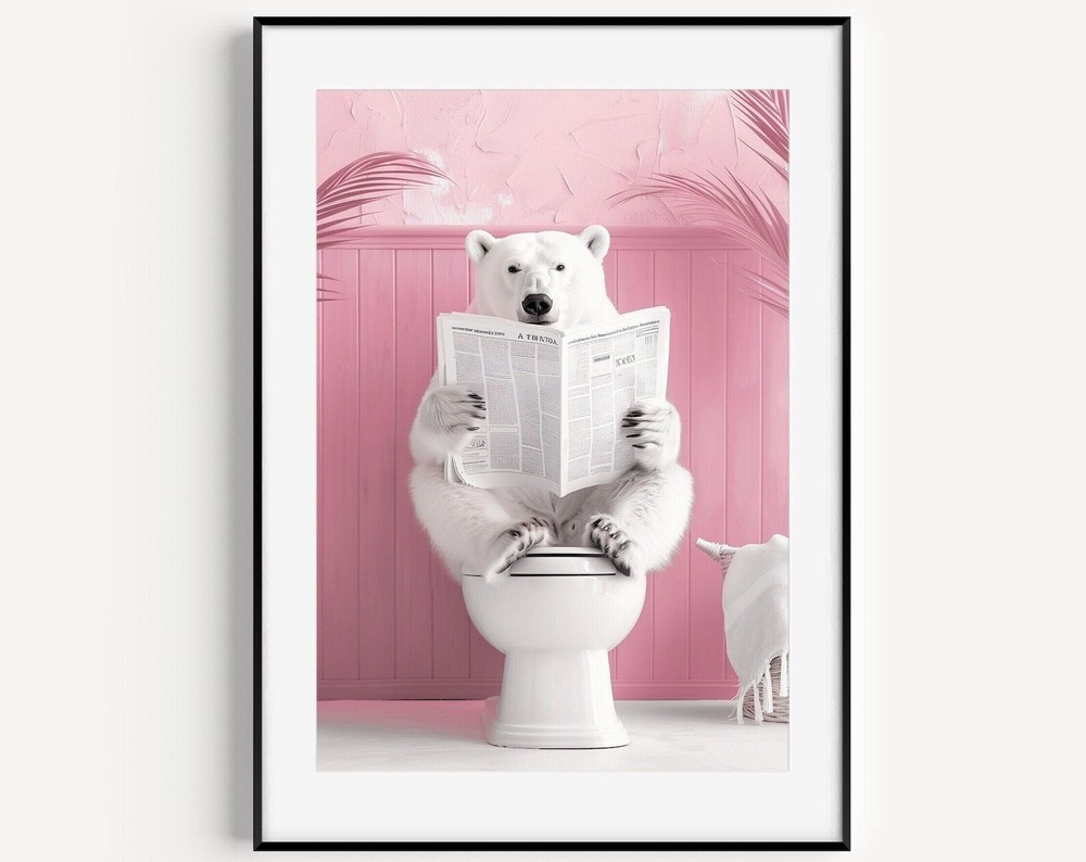 Bathroom Polar Bear Print Polar Bear On Toilet Funny Bathroom Wall Decor Toilet