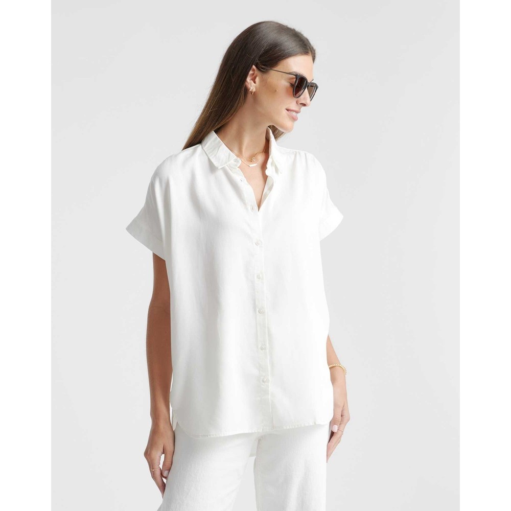 Quince Vintage Wash Tencel Camp Shirt Button Down Short Sleeve White Size XS