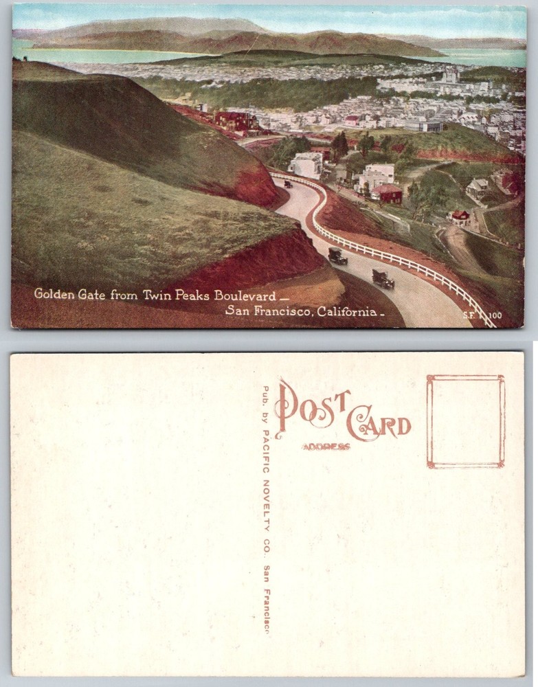 Vintage San Francisco Twin Peaks View Golden Gate Bay Early Cars Postcard