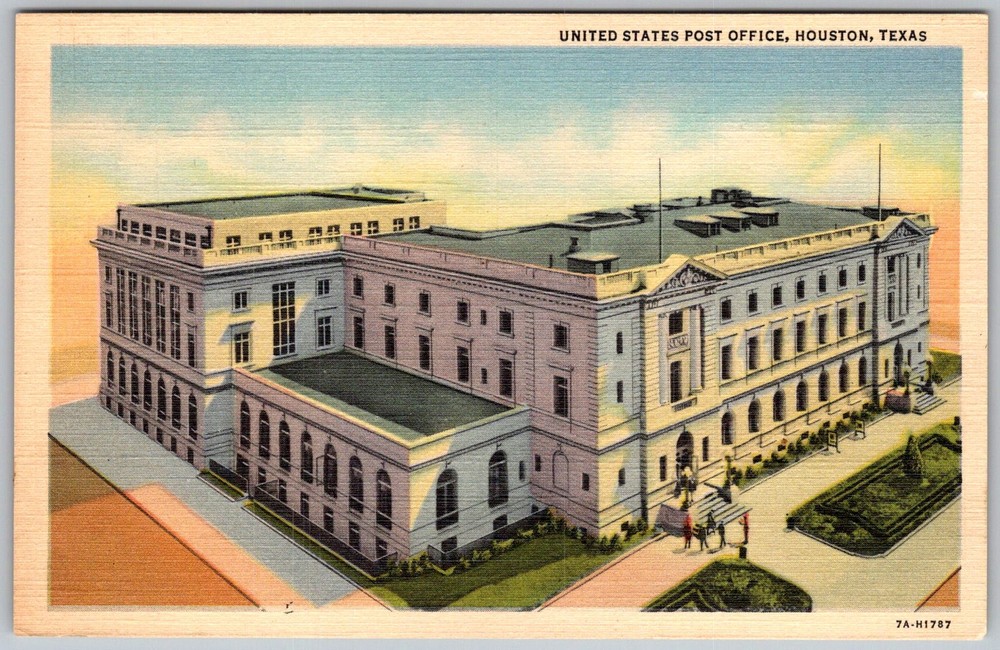 Vtg Linen Postcard United States Post Office Houston, TX 1940s