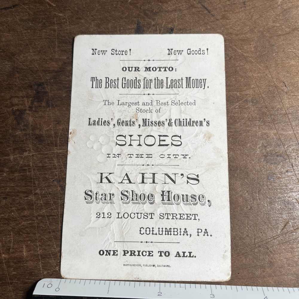 Antique Victorian Trading Card Kahn's Star Shoe House Columbia Pa - B1