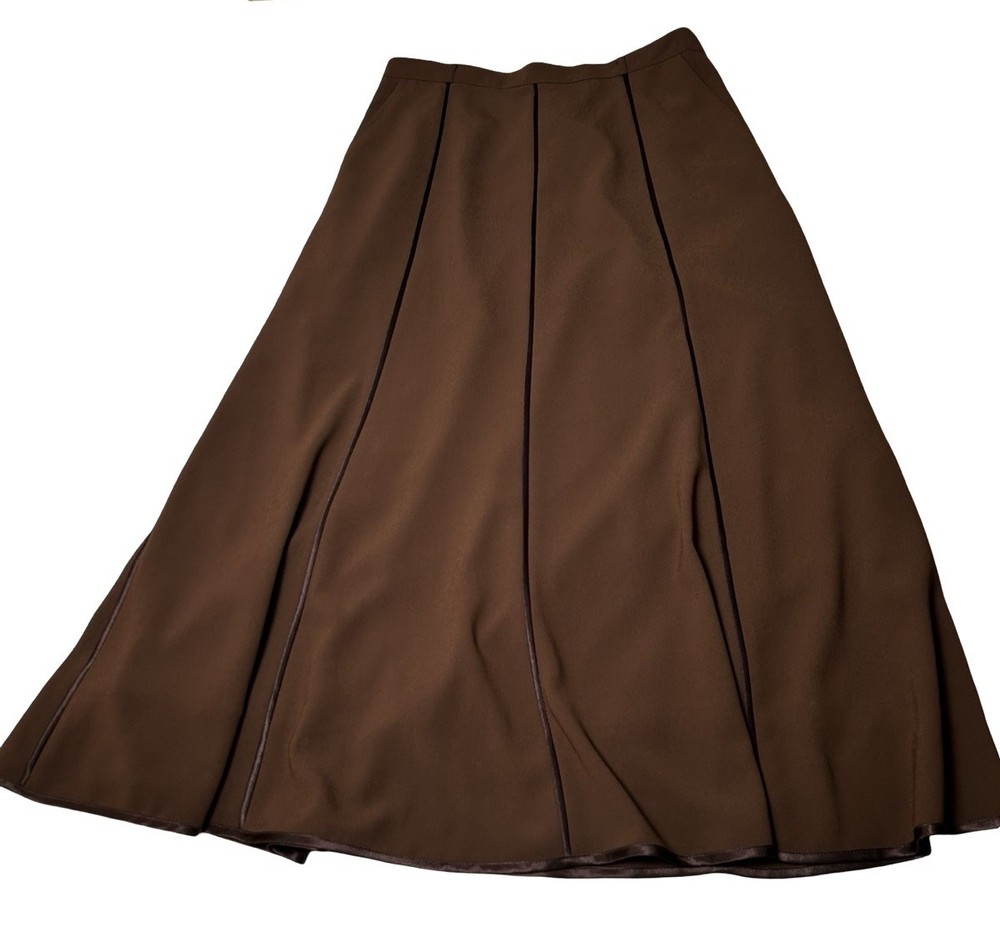 VTG Flared Silhouette A-line Midi Skirt Size 32 Brown Paneled Made In Korea READ