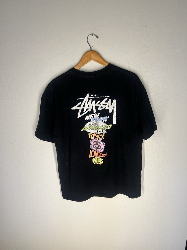 Stüssy City Stack Graphic T-Shirt Black Vintage Streetwear Y2k 2000s Fit XL