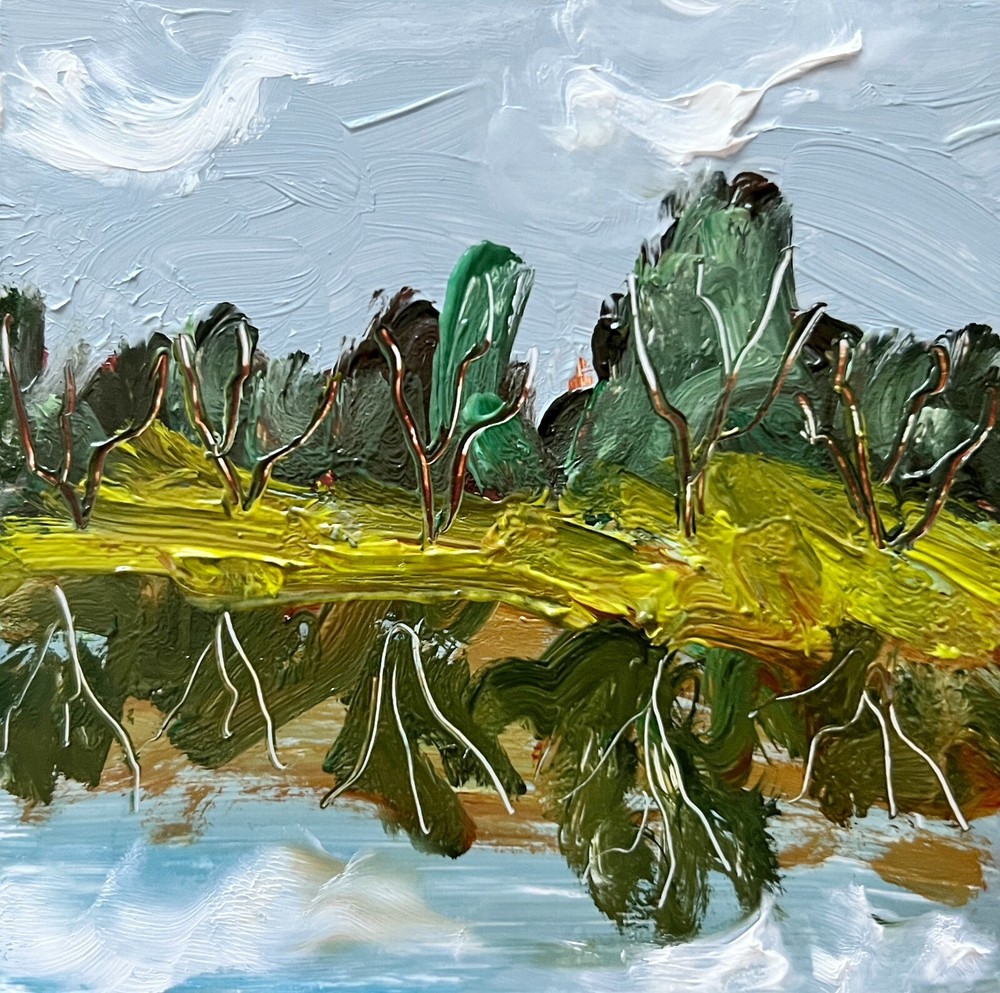 Impressionist Ukrainian Oil Painting of Trees with Lake Reflection Signed Artwork