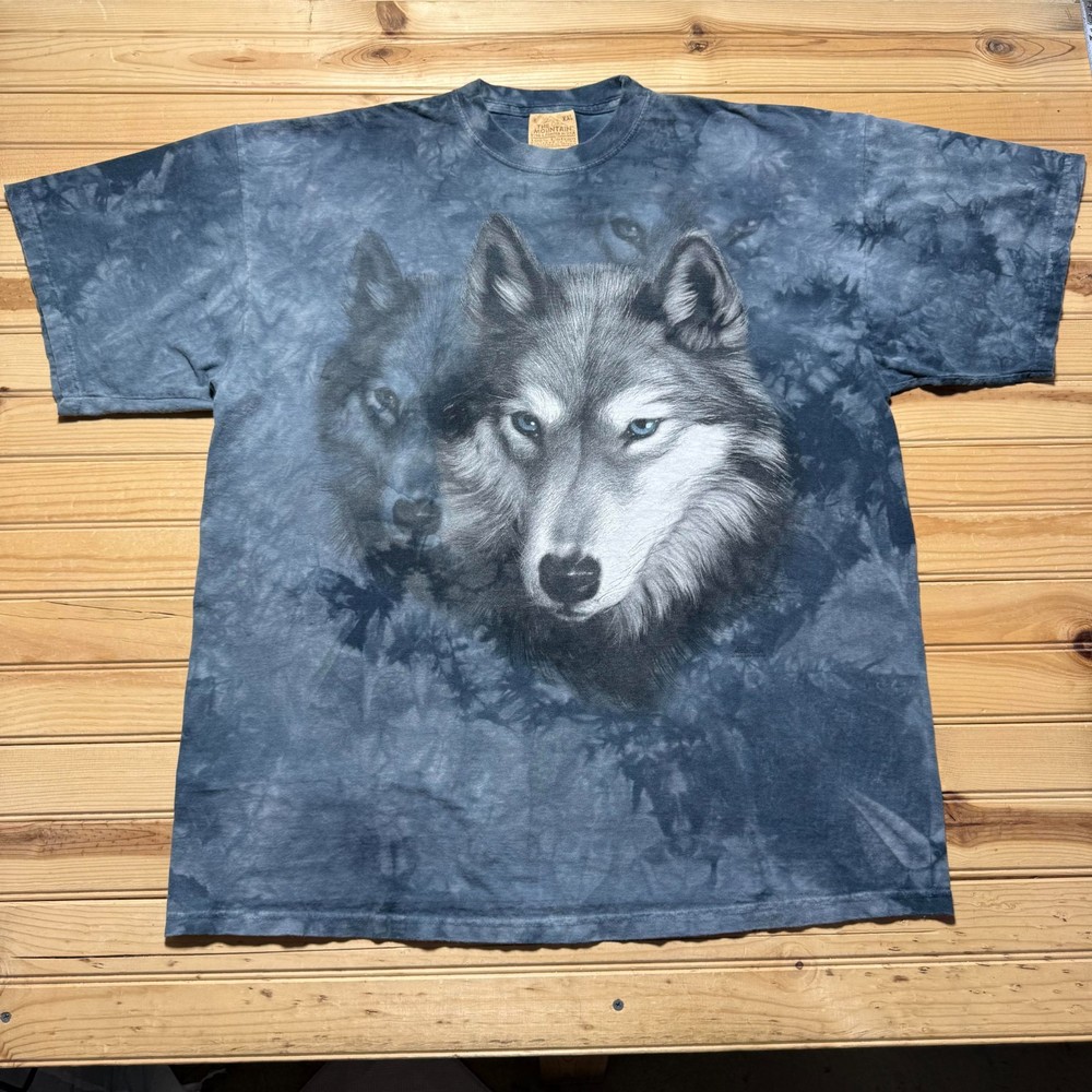 Vintage Y2K The Mountain Three Wolf Animal Wildlife Graphic Tie Dye T-Shirt XXL