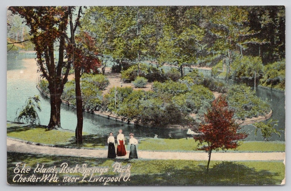 Vintage Rock Springs Park Chester WV Postcard The Island E. Liverpool OH