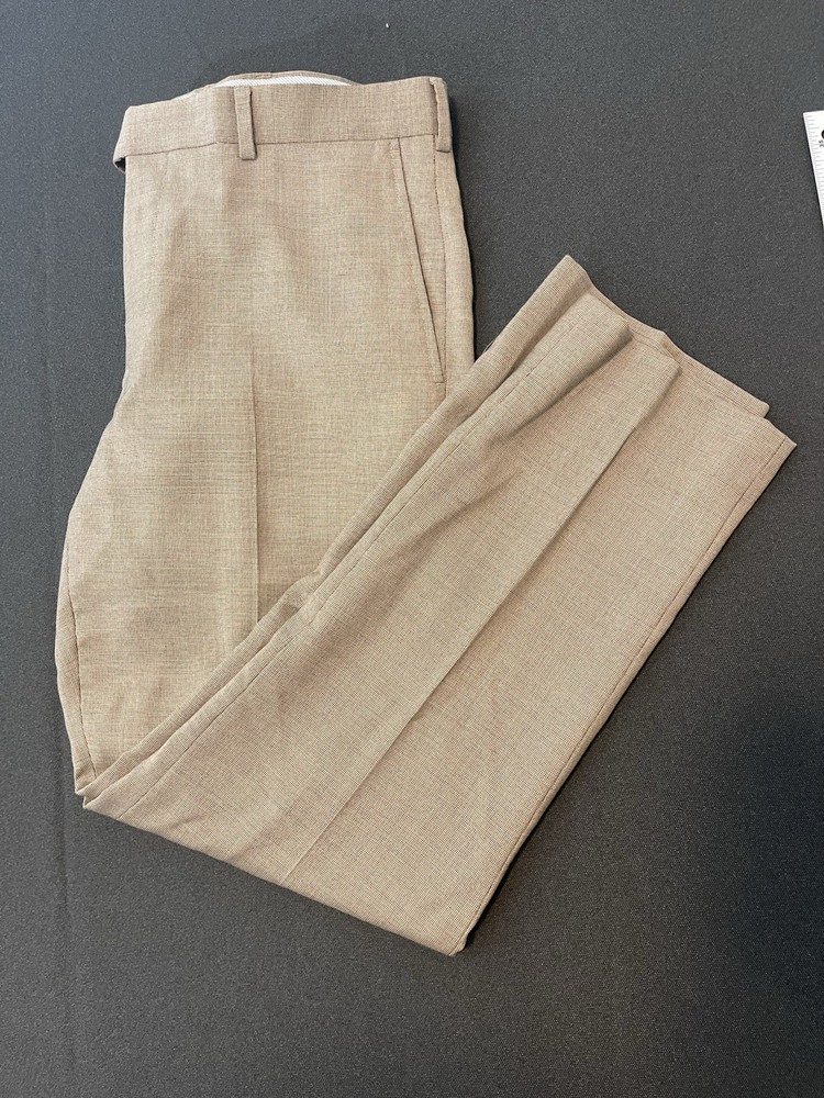Santorelli Mens Wool Flat Front Dress Pants Tan Brown Waist 35