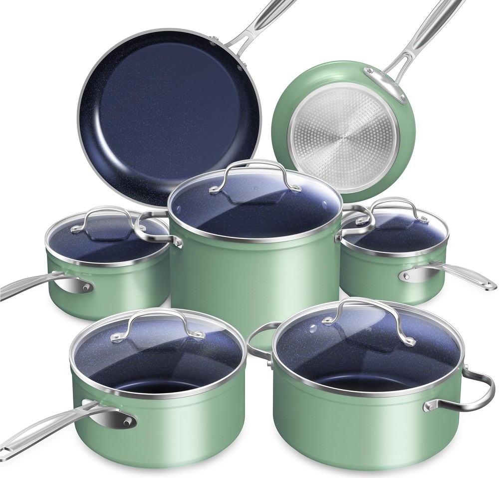 Nuwave Blue Ceramic Nonstick Cookware Set PFAS Free Dishwasher Safe Duralon