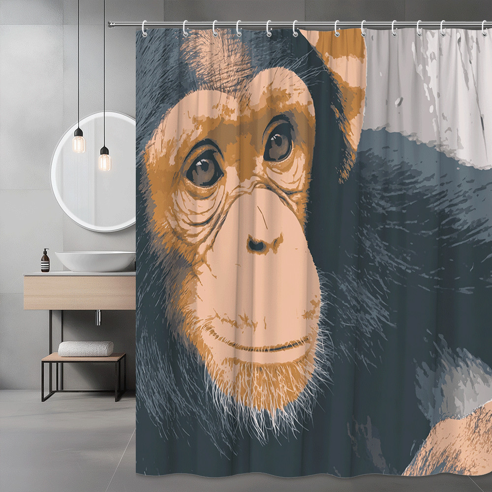 Chimpanzee Shower Curtain Animal Portrait Printed Artwork