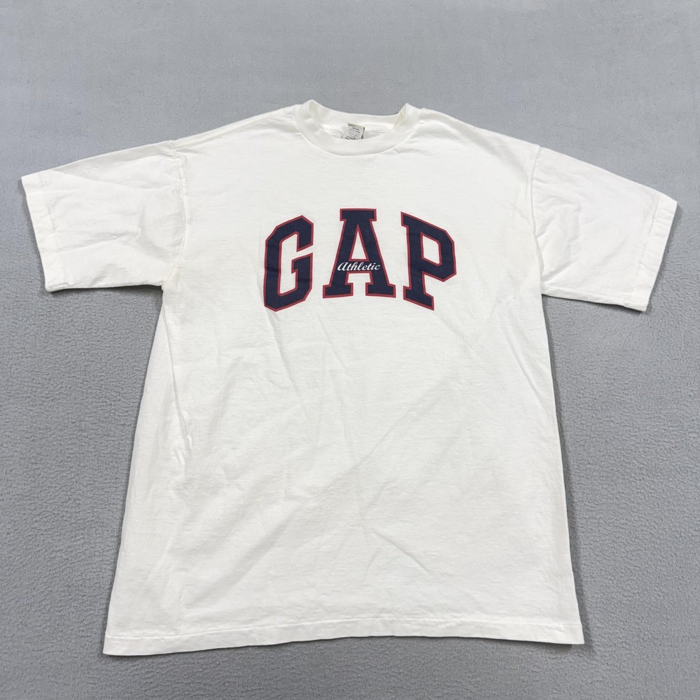 Vintage Gap Shirt Mens Small White Athletic Logo Graphic Tee Made USA 90s