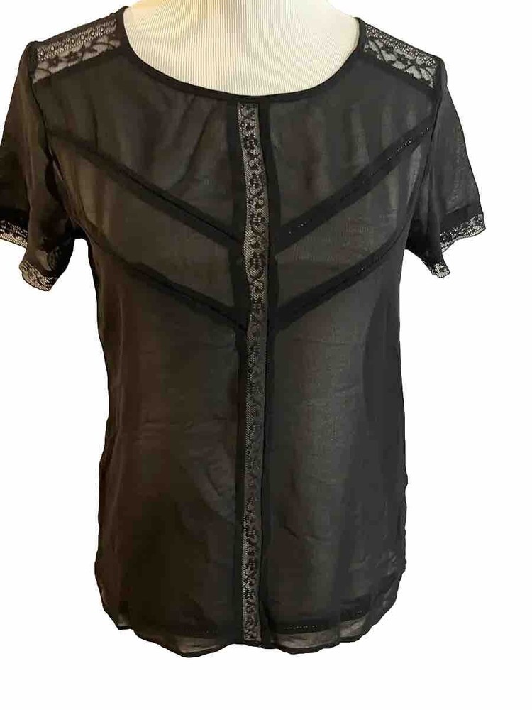 Splash Women’s Small Blouse Sheer Lace Shirt Top  Black