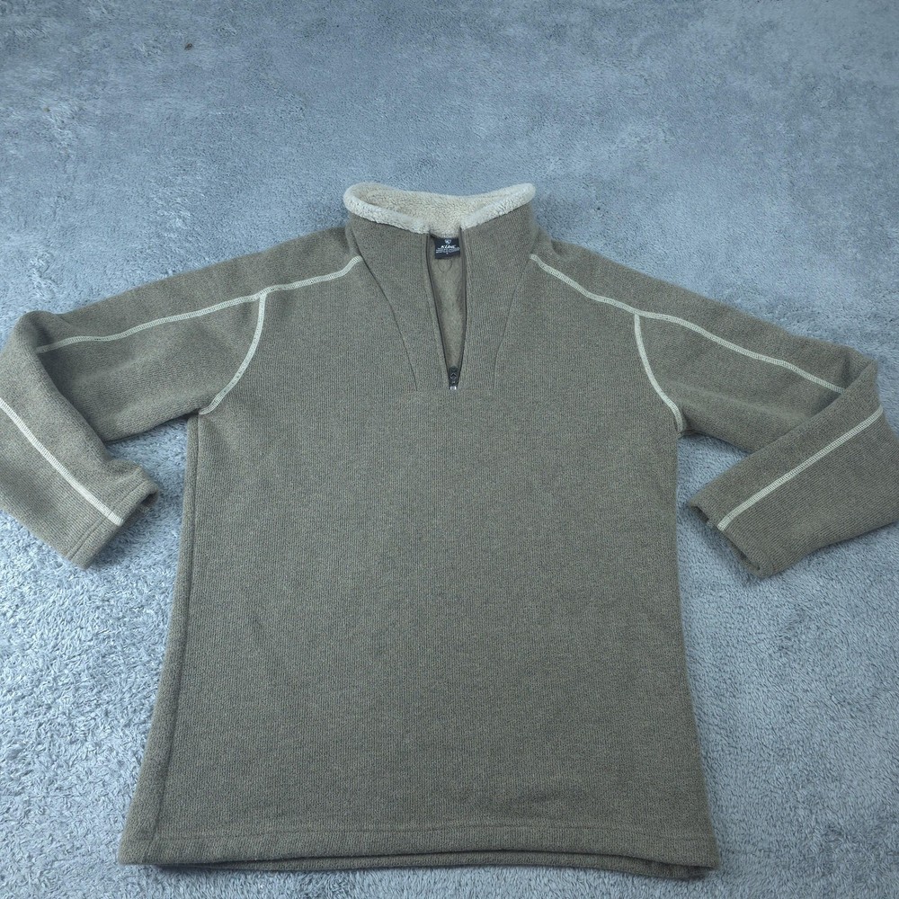 Kuhl Sweater Mens Large Olive Green Quarter Zip Pullover Sherpa Lined Fleece