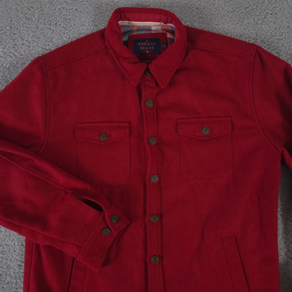 The Normal Brand Jacket Mens Large Red Brightside Flannel Lined Shacket Wool