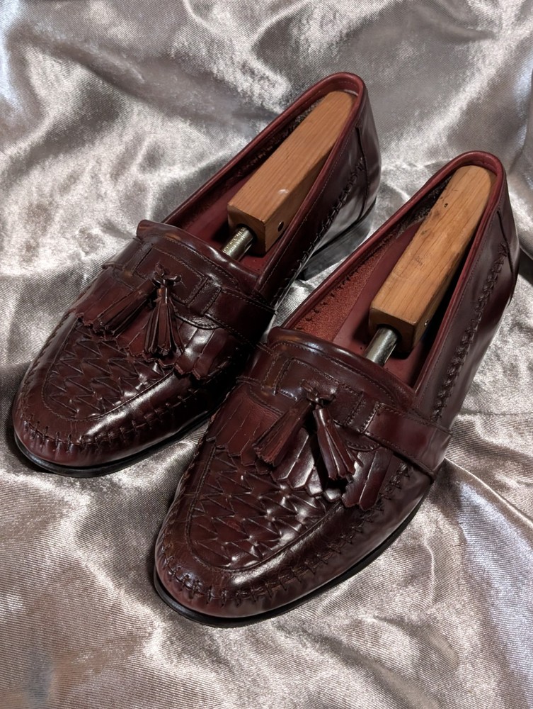 Giorgio Brutini Loafers Le Glove Men's Shoes, brown Woven Leather Tassel Dress10 1/2 EEE