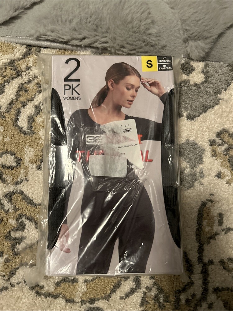 32 Degrees Heat Long Sleeve Scoop Neck Womens Small Size 2-Pack Charcoal Tr