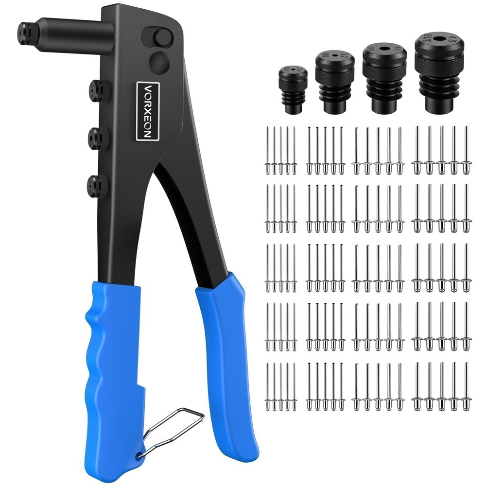 Heavy Duty Hand Riveter Tool Kit Professional Pop Rivet Gun with 100Pcs Rivet...