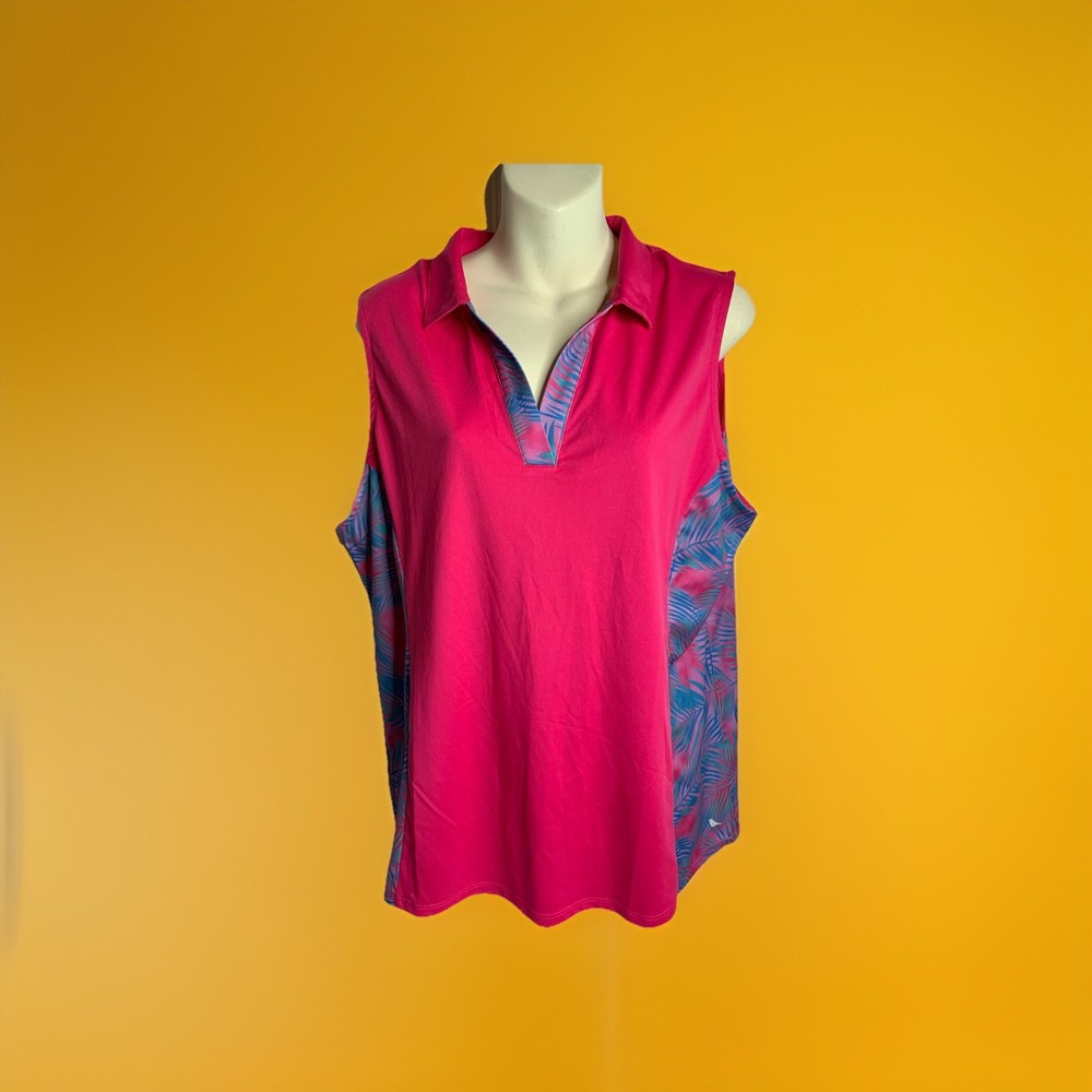 18 Birdies Womens Size L Sleeveless Golf Tennis Athletic Top Pink/Lt. Blue