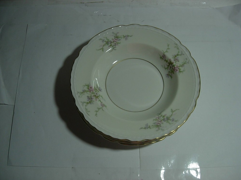 Set Of 4 Vintage Arcadian  OLD ROSE Fine China Soup Bowls USA Retired