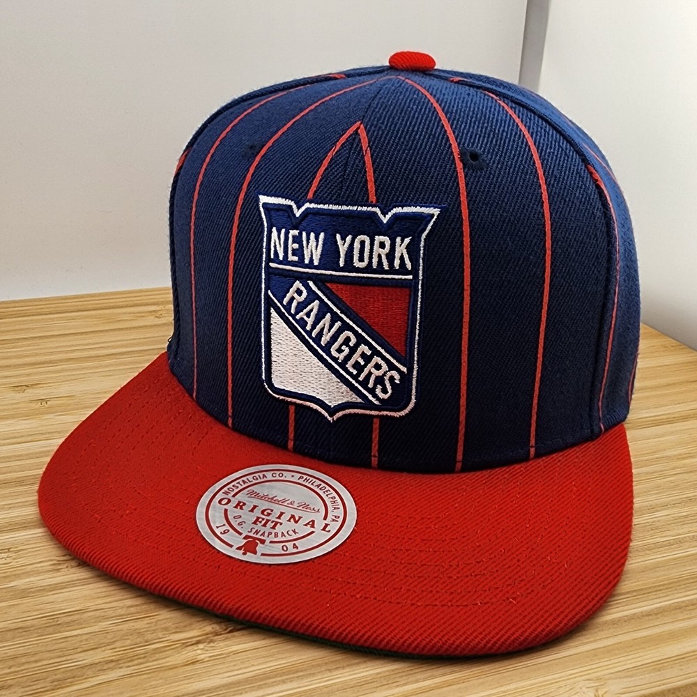 New York Rangers Hat Cap, Mitchell & Ness, Blue & Red Pinstripe, NFL, Snapback
