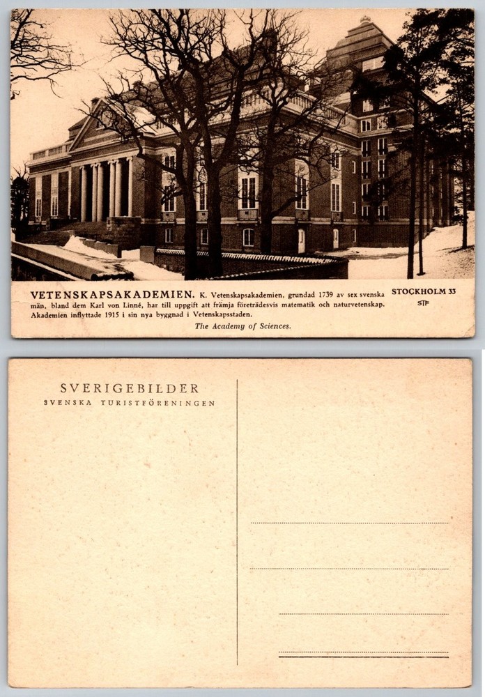 Stockholm Sweden Royal Swedish Academy of Sciences Vintage Postcard STF-image